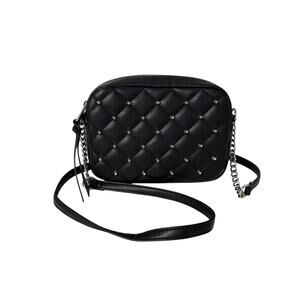 Rebecca Minkoff Diamond Quilt Studded Top Zip Crossbody Bag Black Vegan Leather